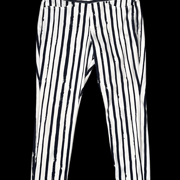 Hue Nautical Blue and White Vertical Striped Ankle Jeggings Pants Size Large - Picture 1 of 6